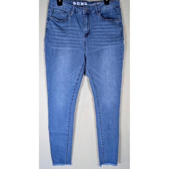 S.O.N.G. High Rise Jeans Women’s 15/32 Light Wash Frayed Hem Skinny Ankle - Picture 1 of 7